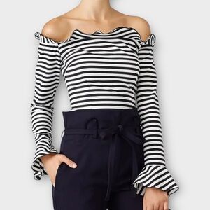 Nicholas Off The Shoulder Cropped Ponte Top in Black White Stripe Women’s Size 2